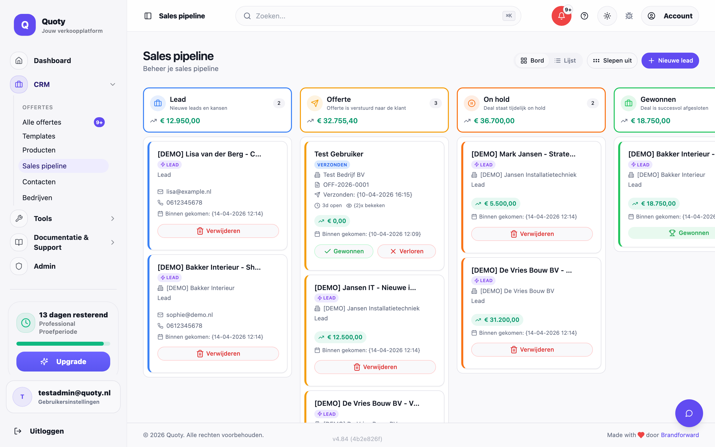 Quoty sales pipeline kanban